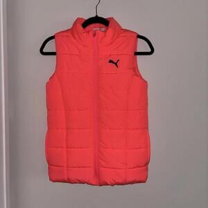 Puma Neon Pink Sleeveless Puffer Vest Jacket Layering Ski Winter Vacation